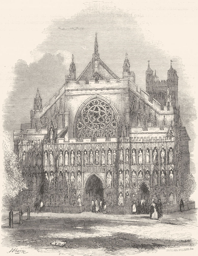 DEVON. West front of Exeter Cathedral 1850 old antique vintage print picture
